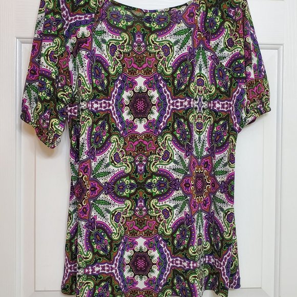 Purple/Brown/Black/Green Low V Neck 3/4 sleeves XL - Picture 6 of 8